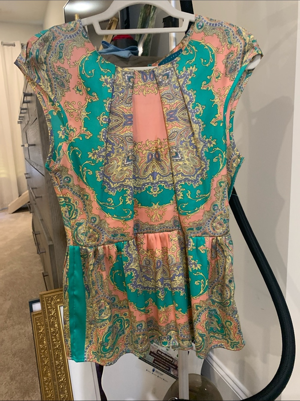 Pim + Larkin Coral & Teal Paisley Peplum Shell